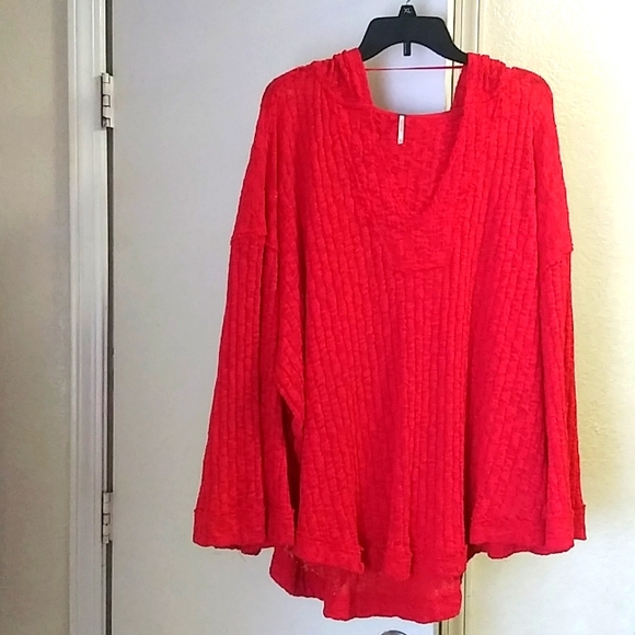 SOLD. Free People Slouchy Baja Babe Hacci Red Hooded Cardigan. As New. No Tag - Picture 8 of 16